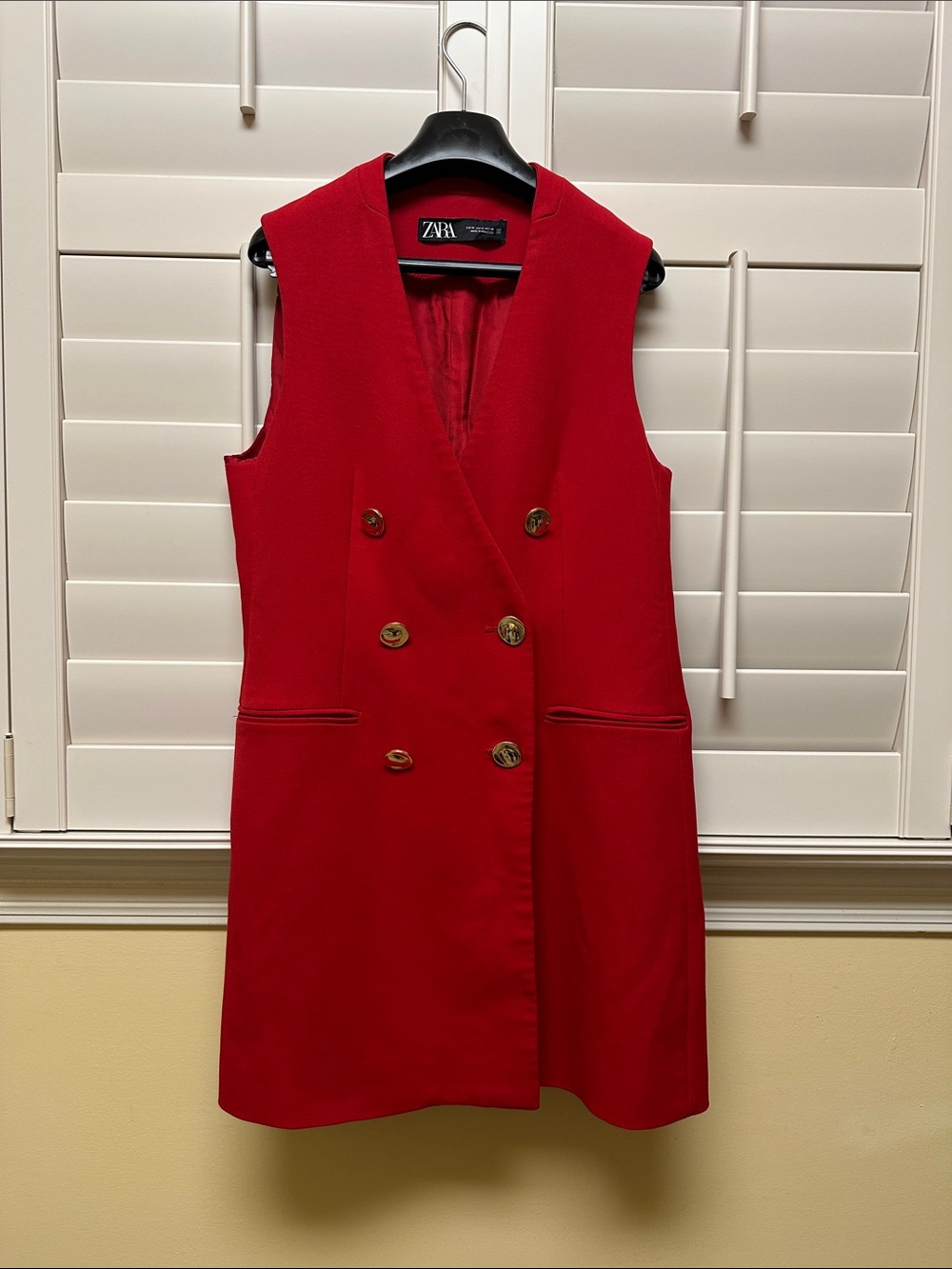 Zara Red Double-Breasted Sleeveless Mini Dress with Gold Buttons
